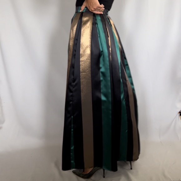 EVENING black, gold and green striped maxi skirt - perfect for holiday events - Picture 3 of 7
